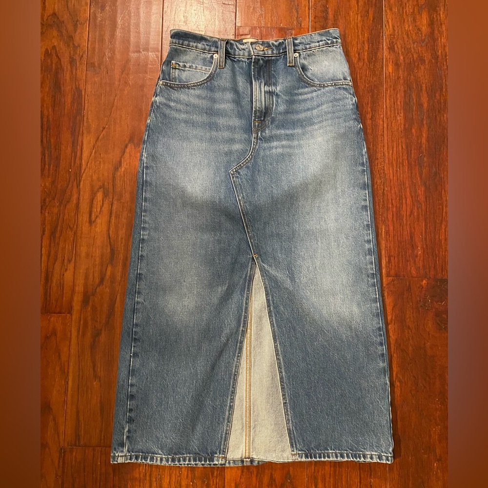 Frame Blue Denim Midi Skirt